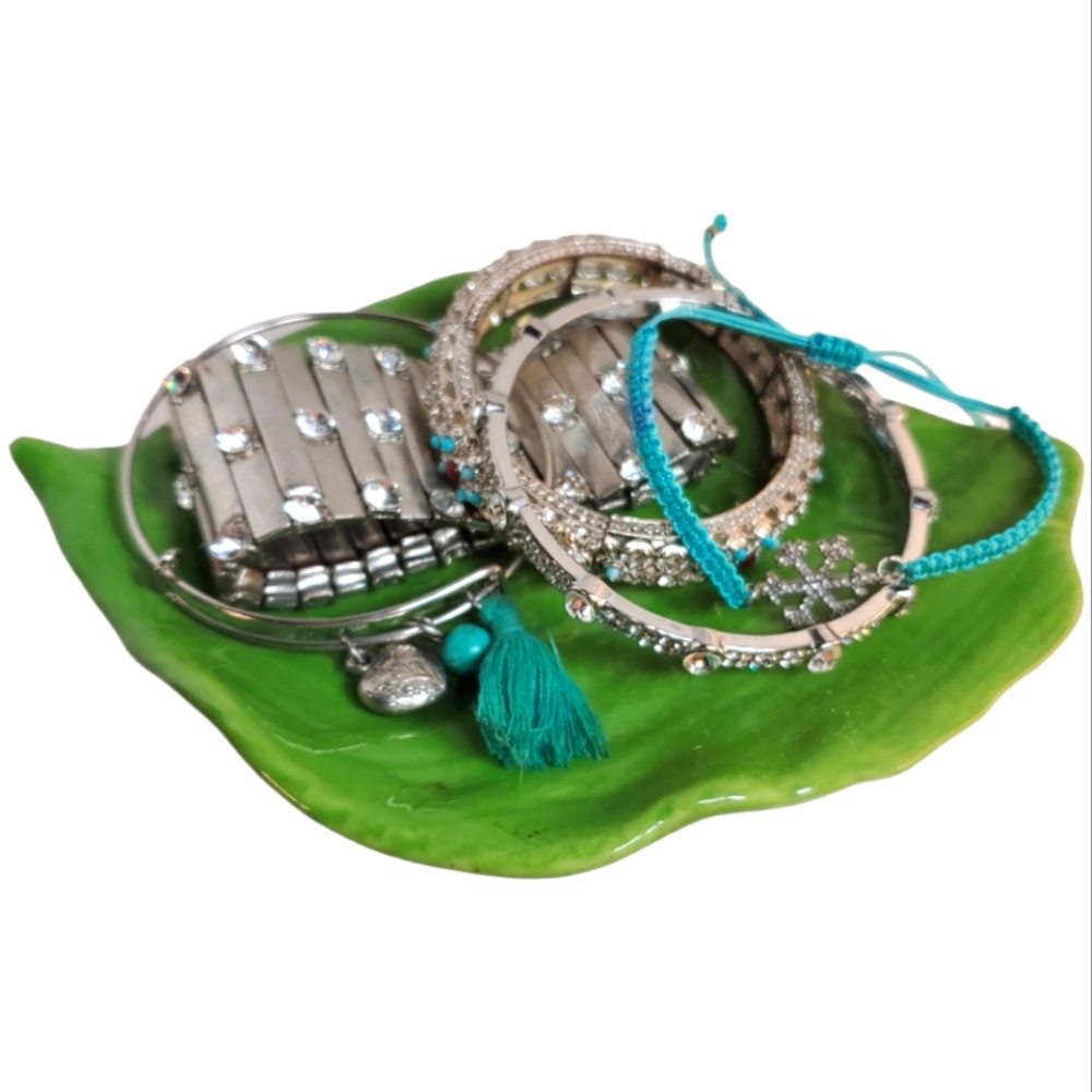 BUNDLE SILVER & TURQUISE PAVE ASSORTED BANGLE BRACELETS